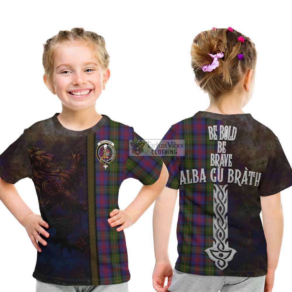 Tartan Vibes Clothing MacLennan (McLennan) Tartan Family Crest Kid T-Shirt Alba Gu Brath Be Brave Lion Ancient Style