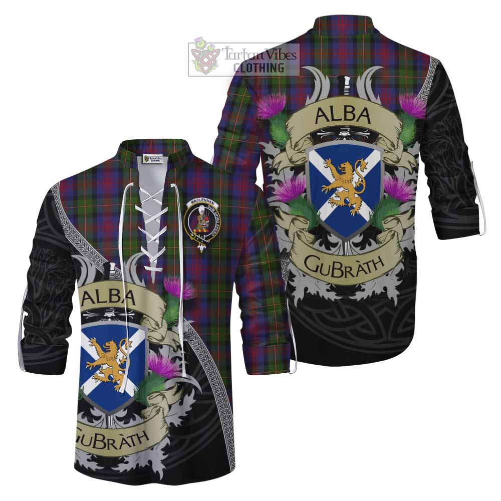 Tartan Vibes Clothing MacLennan (McLennan) Tartan Family Crest Ghillie Kilt Shirt Lion Rampant Royal Thistle Shield Celtic Inspired