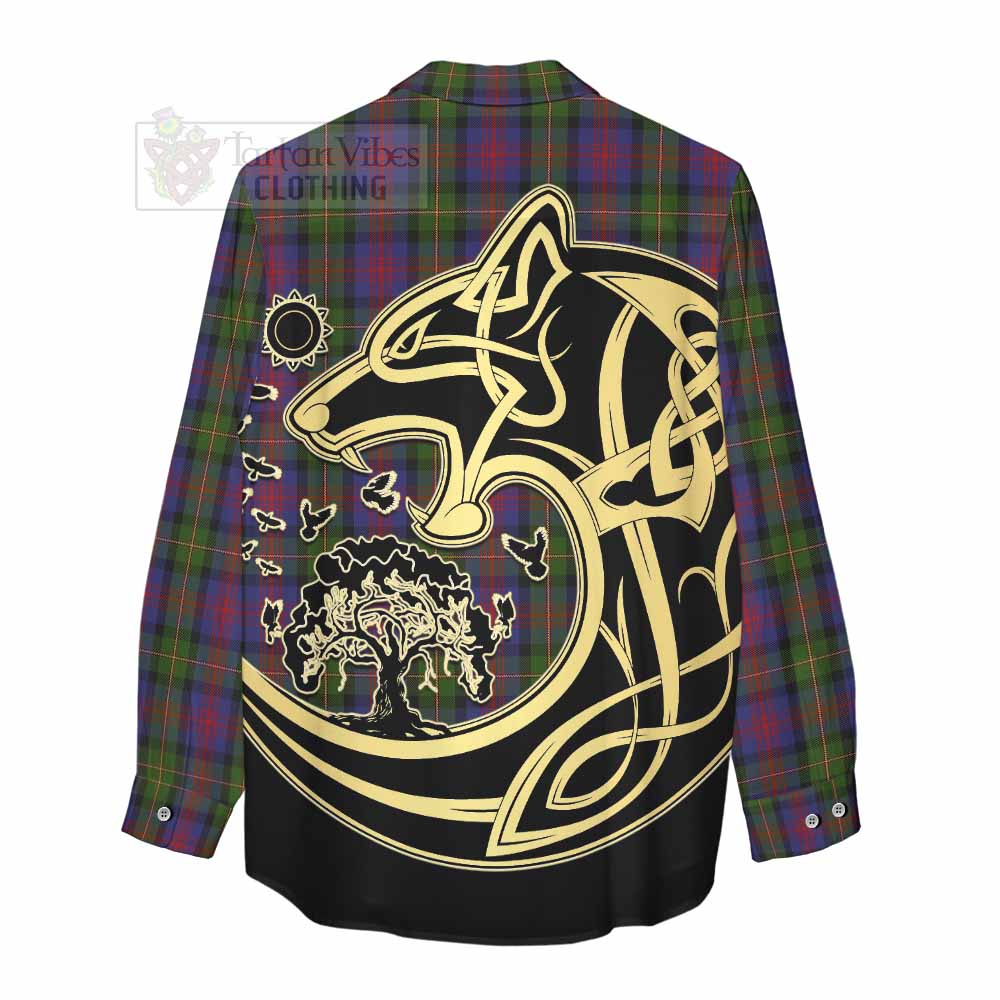 Tartan Vibes Clothing MacLennan (McLennan) Tartan Women's Casual Shirt with Family Crest Celtic Wolf Style