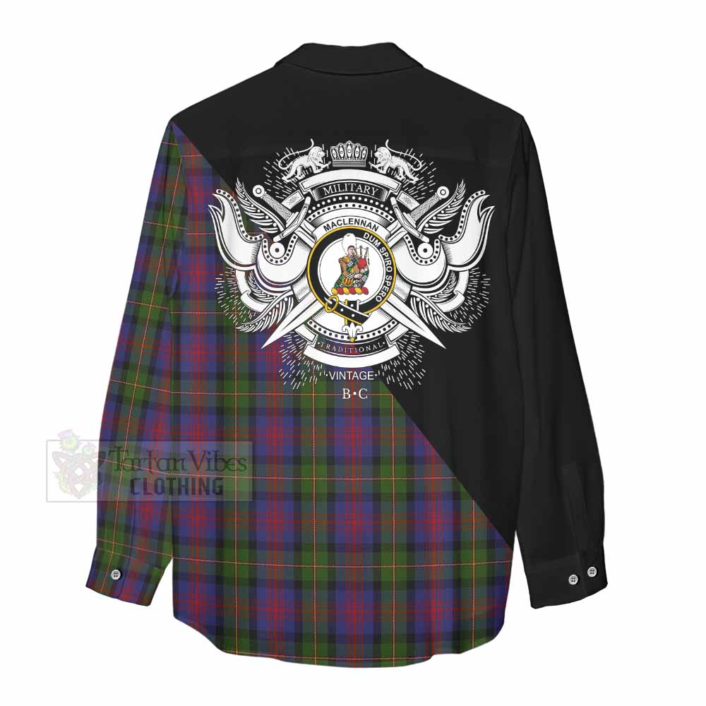 Tartan Vibes Clothing MacLennan (McLennan) Tartan Women's Casual Shirt with Family Crest and Military Logo Style