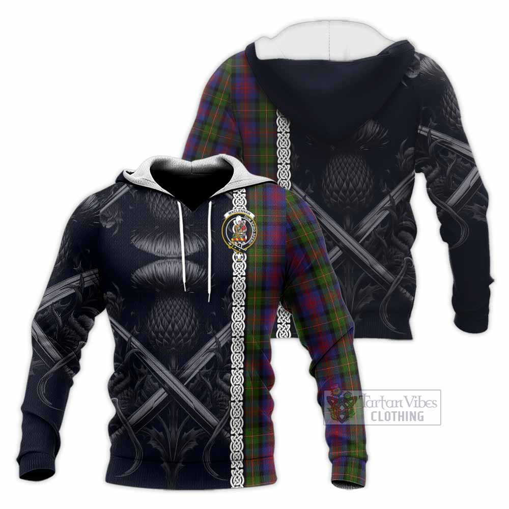 Tartan Vibes Clothing MacLennan (McLennan) Tartan Knitted Hoodie with Family Crest Cross Sword Thistle Celtic Vibes