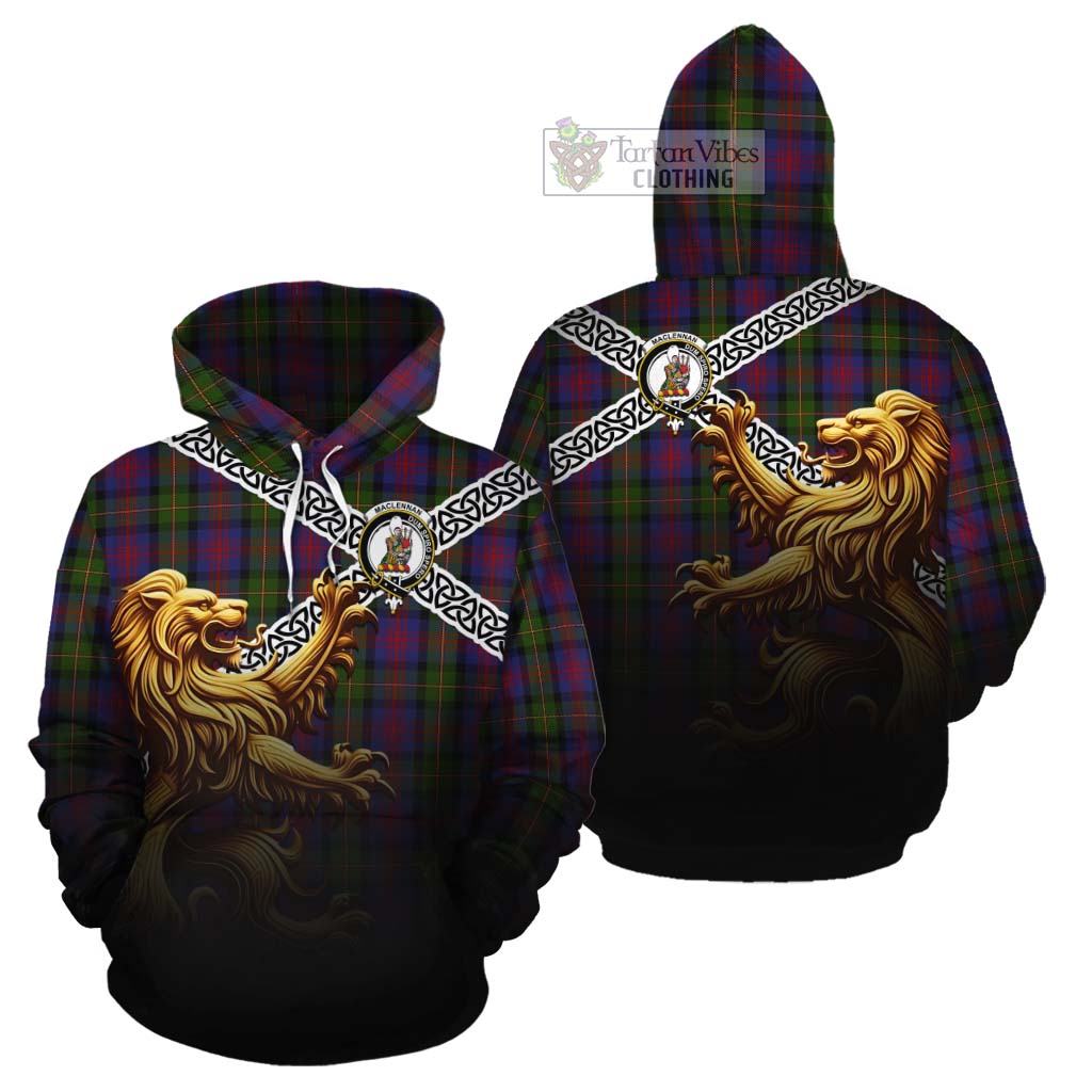 Tartan Vibes Clothing MacLennan (McLennan) Crest Tartan Cotton Hoodie with Golden Lion Emblem Celtic Style