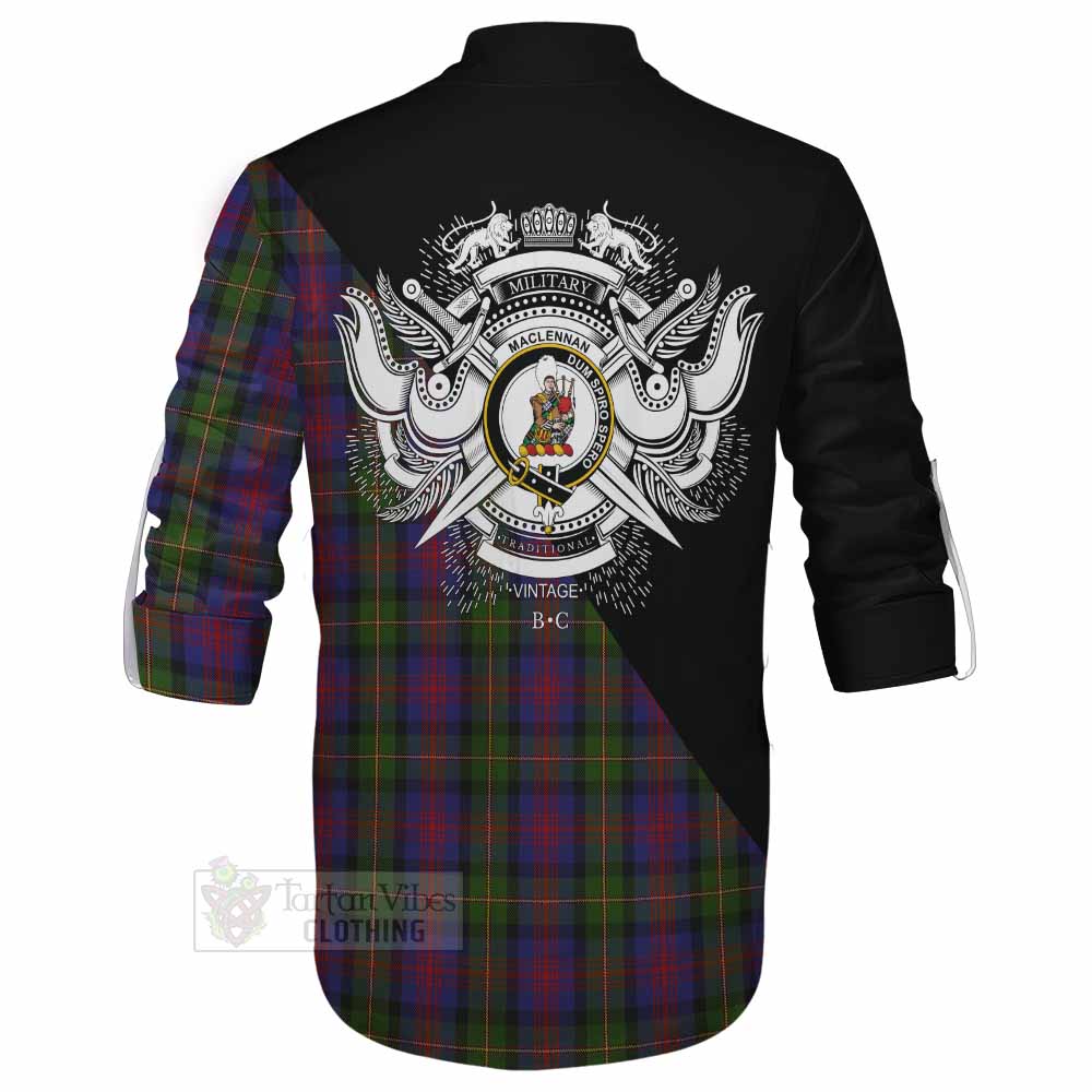Tartan Vibes Clothing MacLennan (McLennan) Tartan Ghillie Kilt Shirt with Family Crest and Military Logo Style