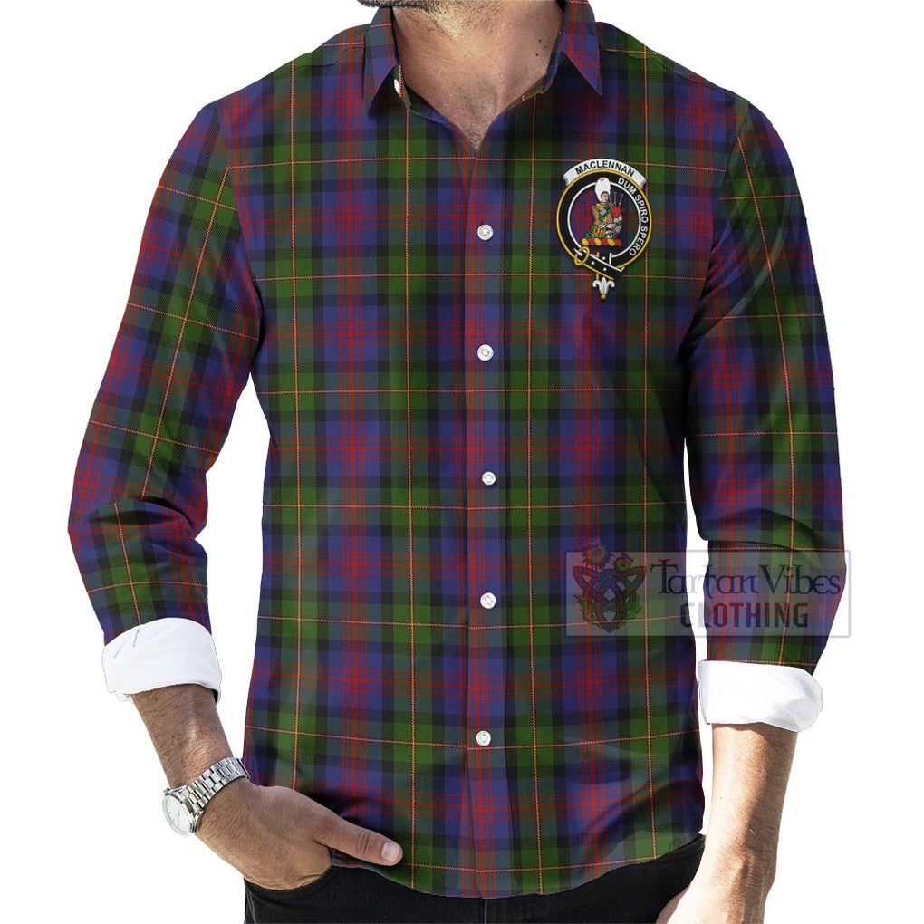 Tartan Vibes Clothing MacLennan (McLennan) Tartan Long Sleeve Button Shirt with Family Crest Celtic Skull Style