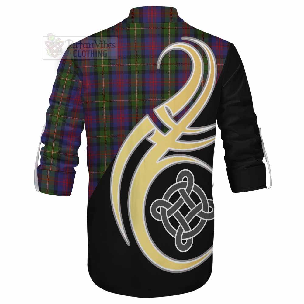 Tartan Vibes Clothing MacLennan (McLennan) Tartan Ghillie Kilt Shirt with Family Crest and Celtic Symbol Style