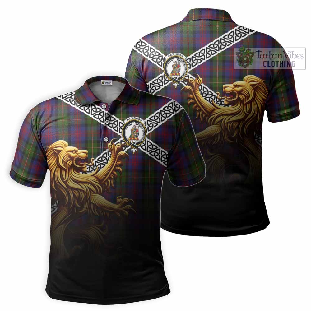 Tartan Vibes Clothing MacLennan (McLennan) Crest Tartan Polo Shirt with Golden Lion Emblem Celtic Style