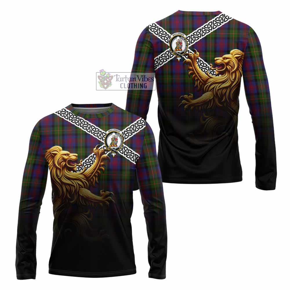 Tartan Vibes Clothing MacLennan (McLennan) Crest Tartan Long Sleeve T-Shirt with Golden Lion Emblem Celtic Style