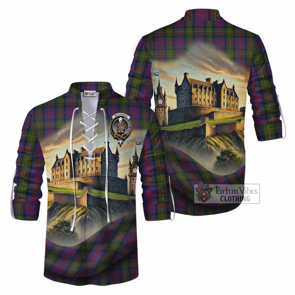 Tartan Vibes Clothing MacLennan (McLennan) Tartan Family Crest Ghillie Kilt Shirt with Scottish Ancient Castle Style