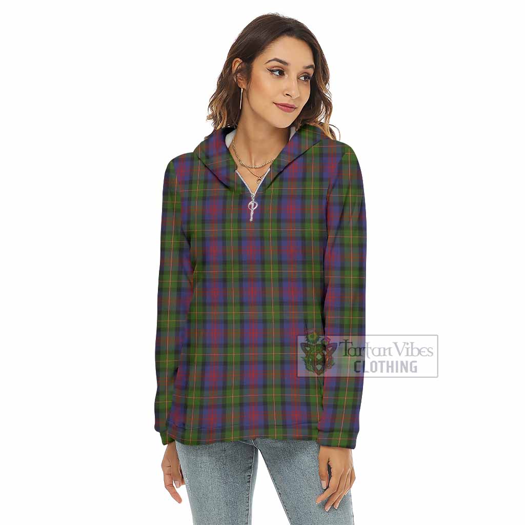 Tartan Vibes Clothing MacLennan (McLennan) Tartan Women's Borg  Half Zip Fleece Hoodie