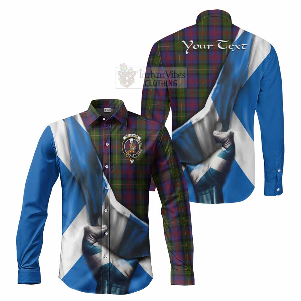 Tartan Vibes Clothing MacLennan (McLennan) Tartan Long Sleeve Button Shirt with Family Crest Scotland Patriotic Style