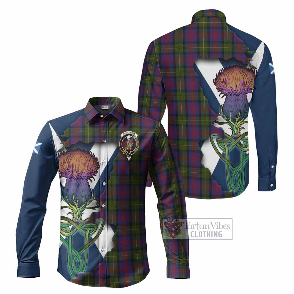 Tartan Vibes Clothing MacLennan (McLennan) Tartan Family Crest Long Sleeve Button Shirt Scottish Thistle Celtic Inspired