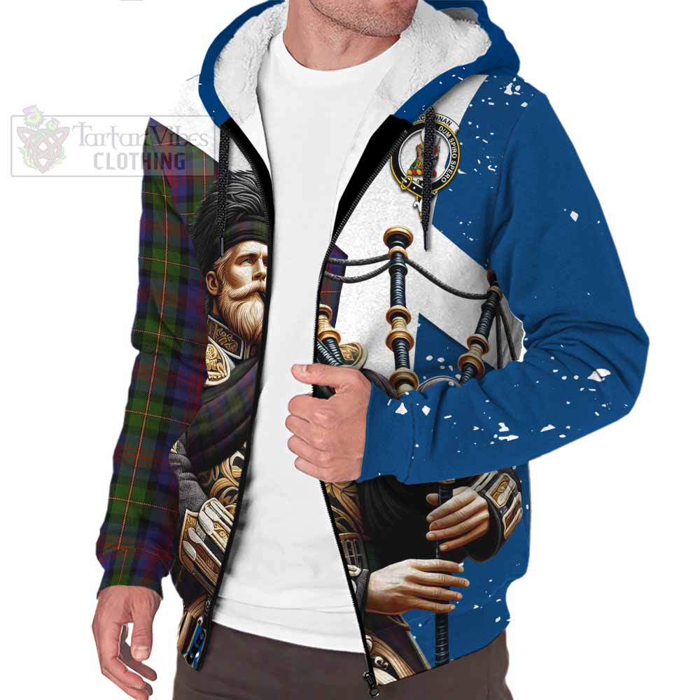 Tartan Vibes Clothing MacLennan (McLennan) Tartan Sherpa Hoodie with Family Crest Scottish Bagpiper Vibes