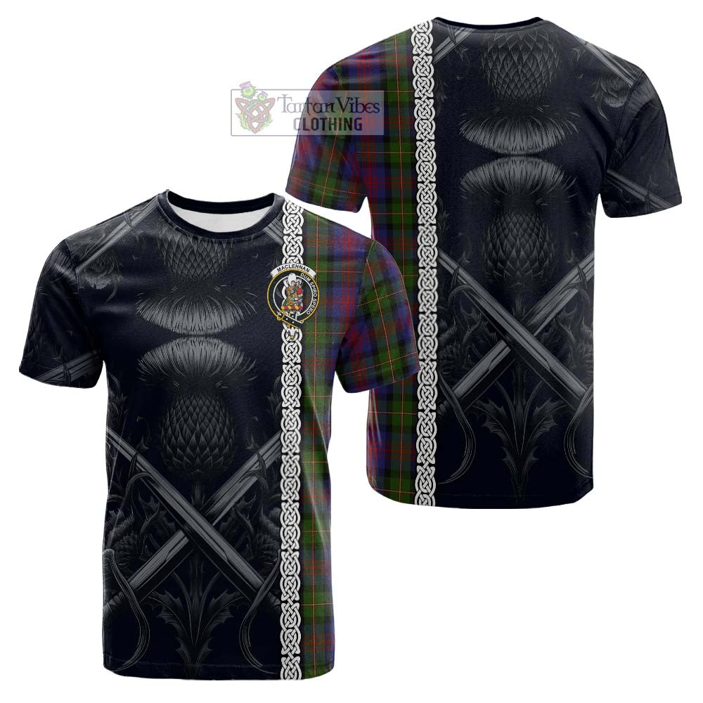 Tartan Vibes Clothing MacLennan (McLennan) Tartan Cotton T-shirt with Family Crest Cross Sword Thistle Celtic Vibes