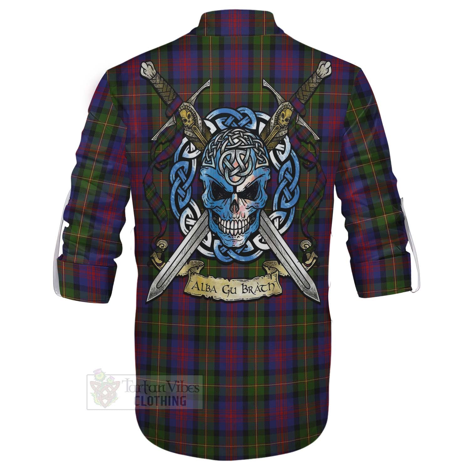 Tartan Vibes Clothing MacLennan (McLennan) Tartan Ghillie Kilt Shirt with Family Crest Celtic Skull Style