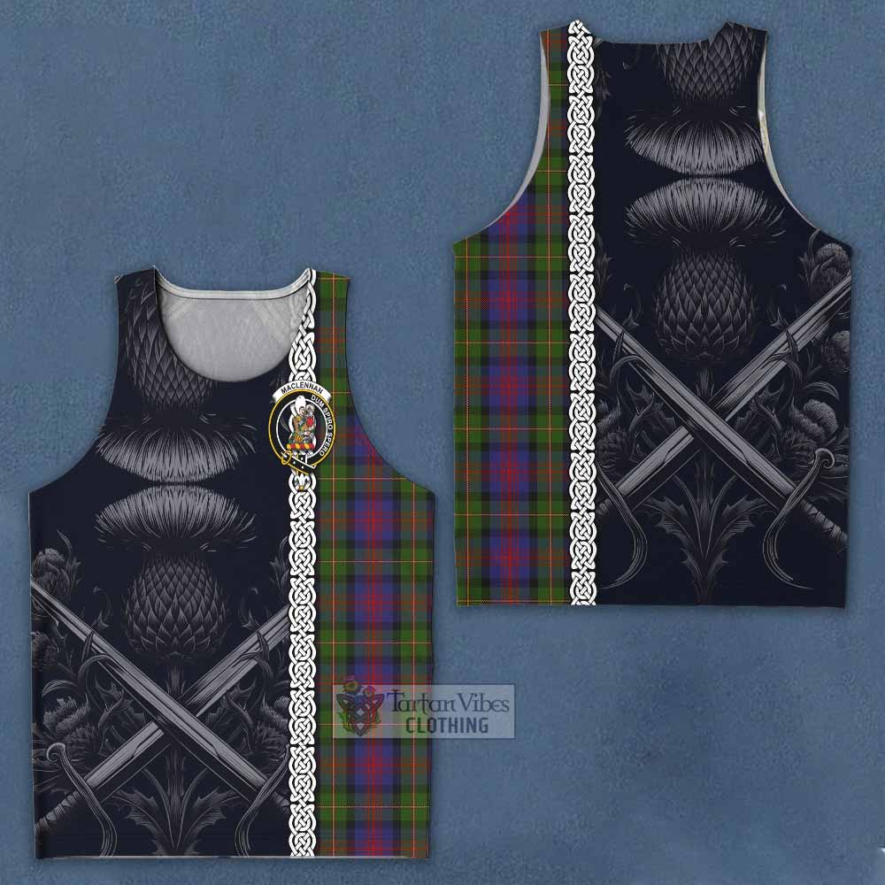 Tartan Vibes Clothing MacLennan (McLennan) Tartan Men's Tank Top with Family Crest Cross Sword Thistle Celtic Vibes