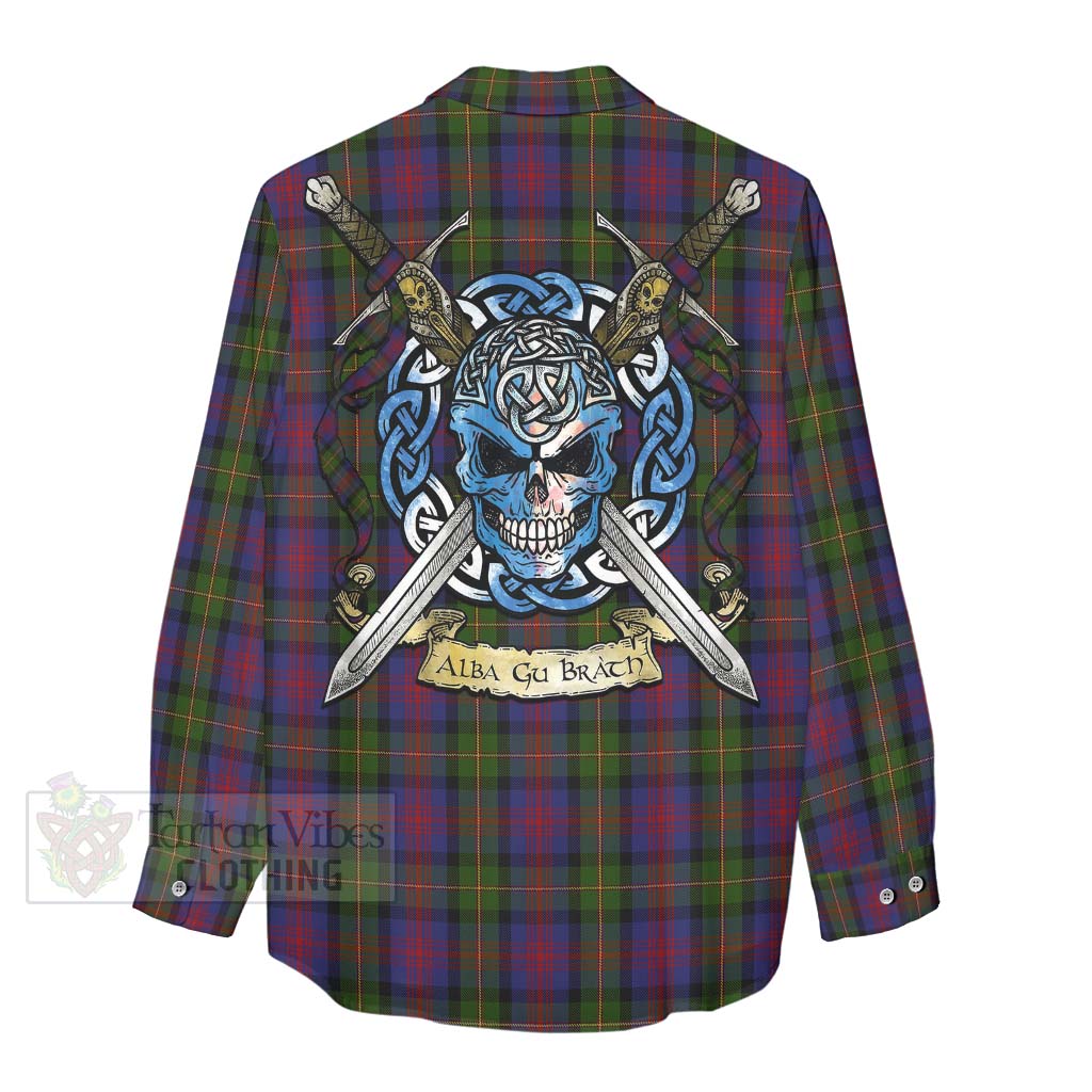 Tartan Vibes Clothing MacLennan (McLennan) Tartan Women's Casual Shirt with Family Crest Celtic Skull Style