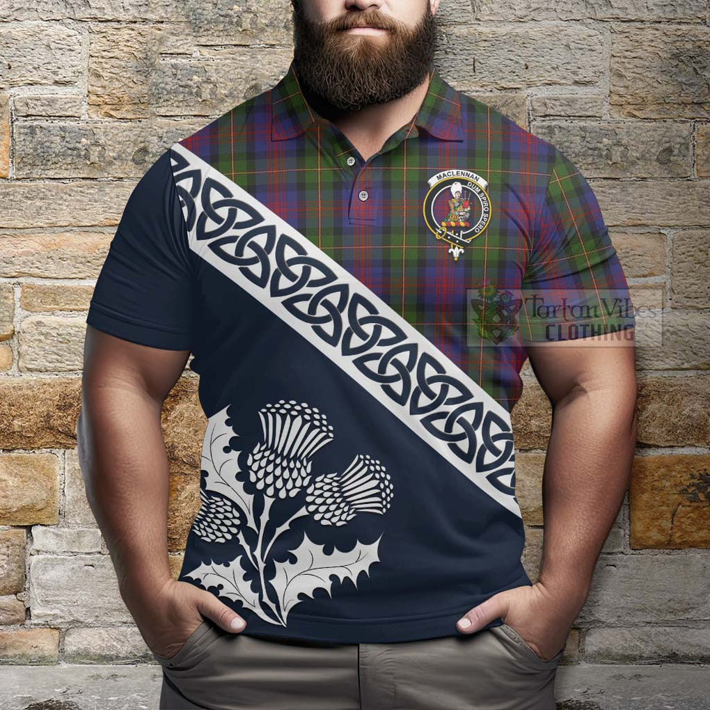 MacLennan (McLennan) Tartan Polo Shirt Featuring Thistle and Scotland Map