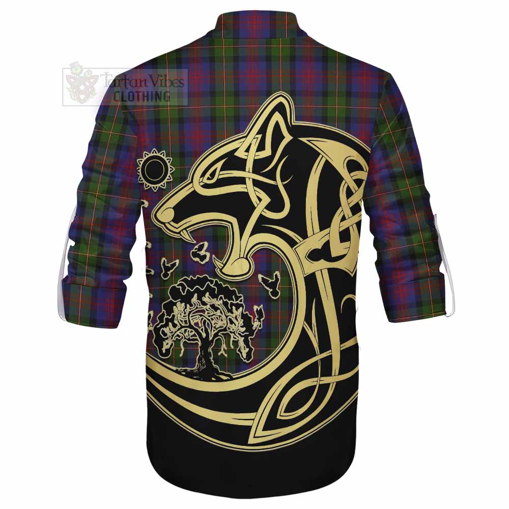 Tartan Vibes Clothing MacLennan (McLennan) Tartan Ghillie Kilt Shirt with Family Crest Celtic Wolf Style