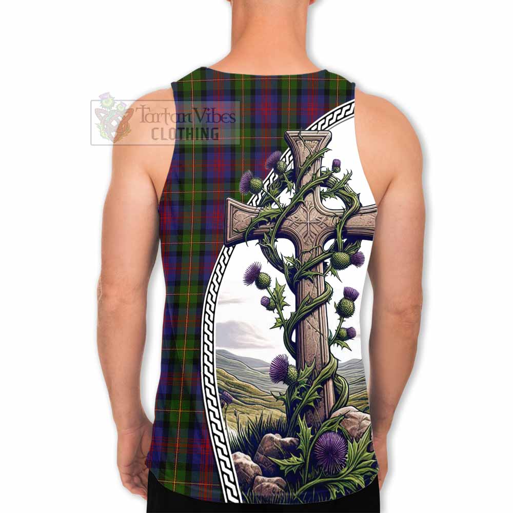 Tartan Vibes Clothing MacLennan (McLennan) Tartan Men's Tank Top with Family Crest and St. Andrew's Cross Accented by Thistle Vines