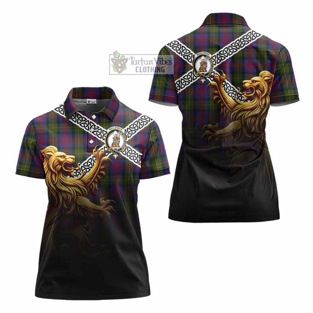 Tartan Vibes Clothing MacLennan (McLennan) Crest Tartan Women's Polo Shirt with Golden Lion Emblem Celtic Style
