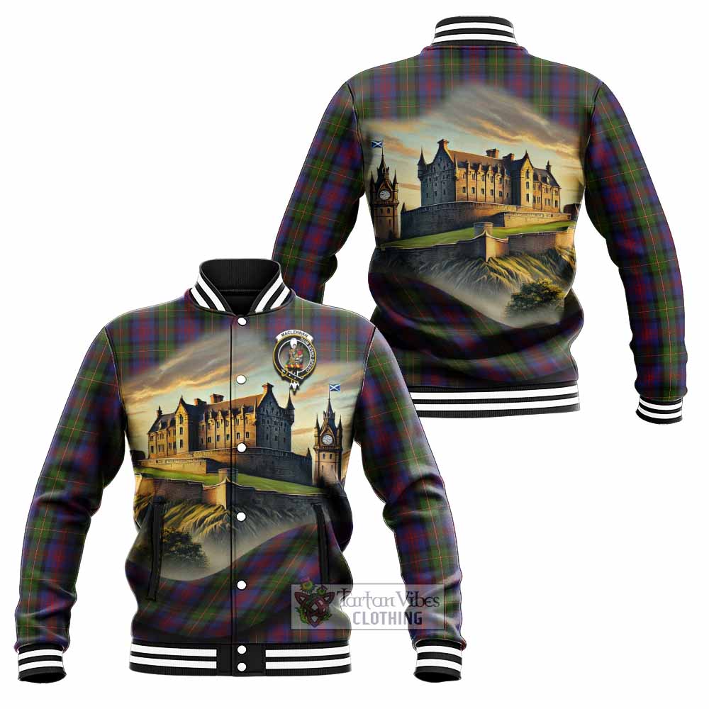 Tartan Vibes Clothing MacLennan (McLennan) Tartan Family Crest Baseball Jacket with Scottish Ancient Castle Style