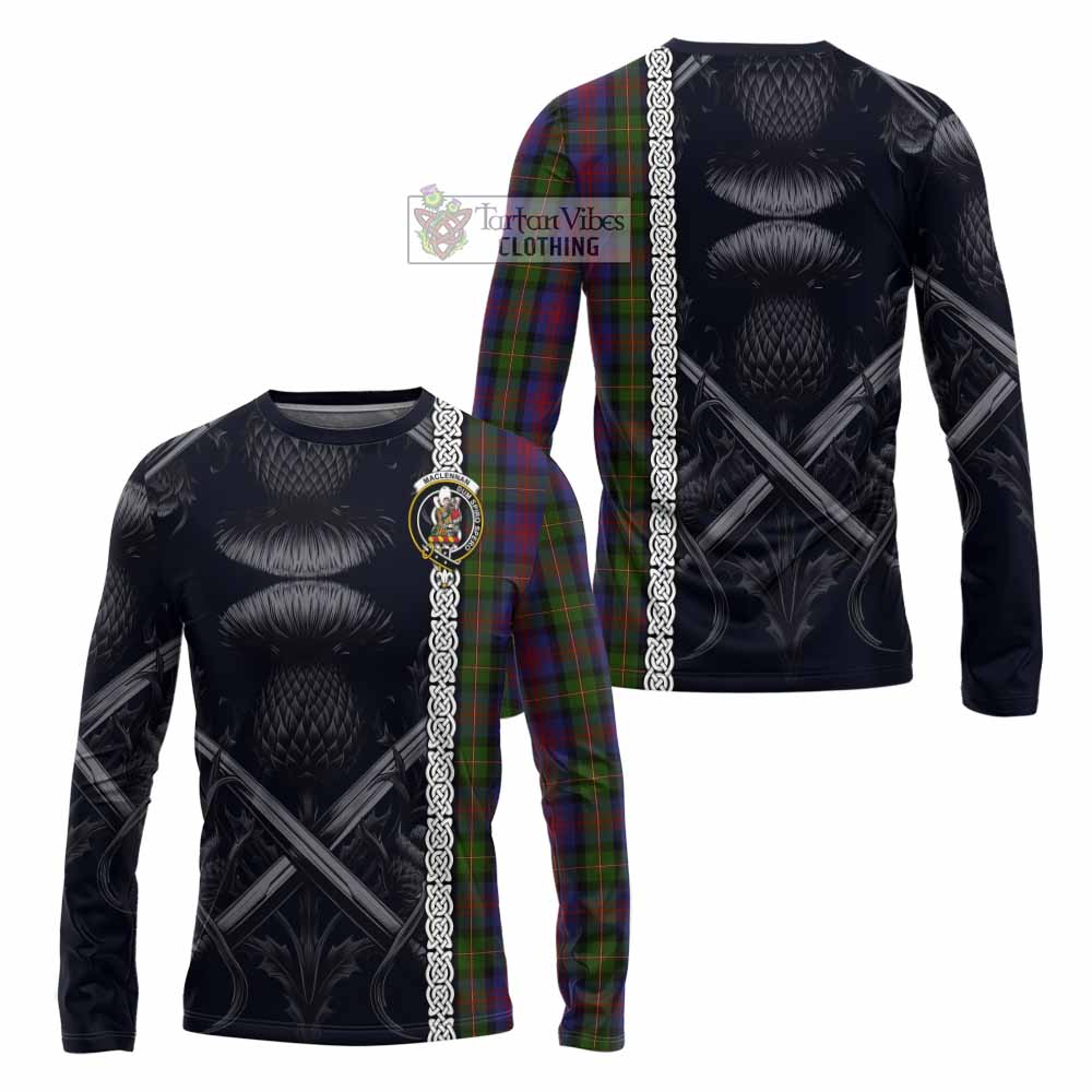Tartan Vibes Clothing MacLennan (McLennan) Tartan Long Sleeve T-Shirt with Family Crest Cross Sword Thistle Celtic Vibes