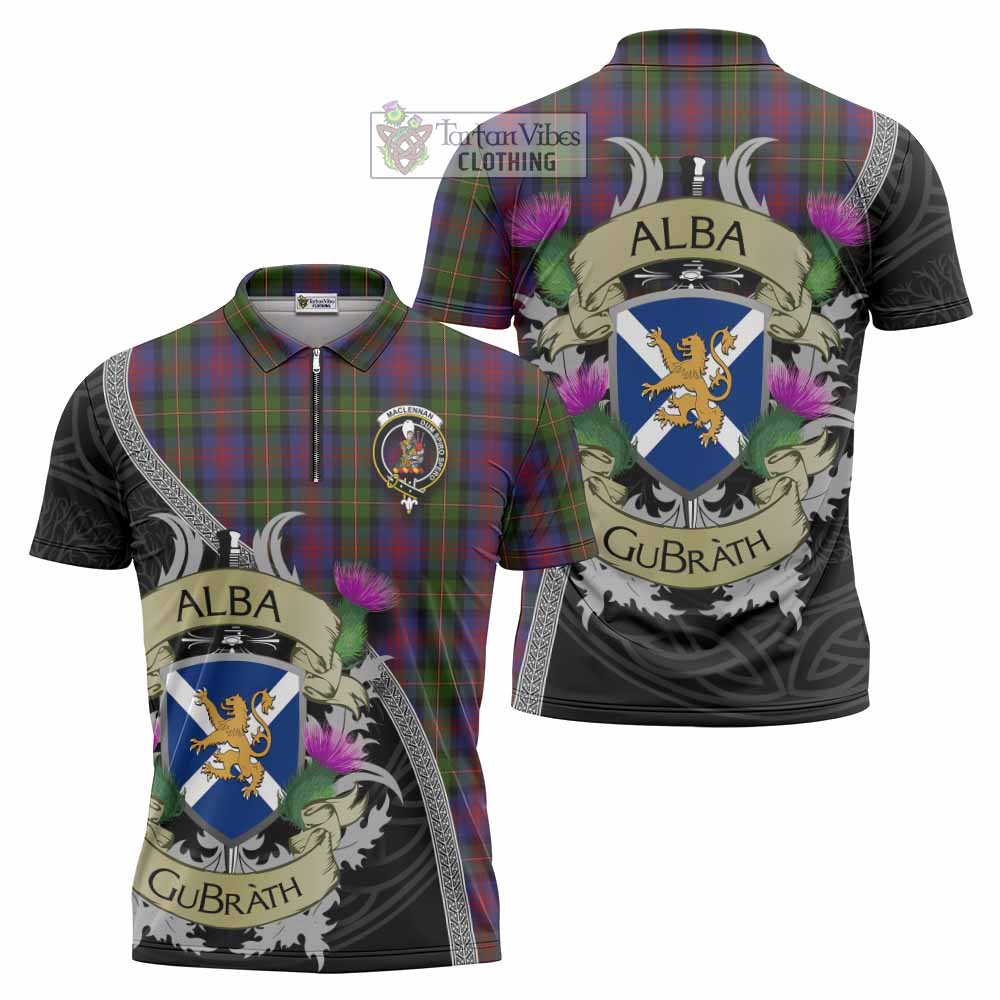 Tartan Vibes Clothing MacLennan (McLennan) Tartan Family Crest Zipper Polo Shirt Lion Rampant Royal Thistle Shield Celtic Inspired