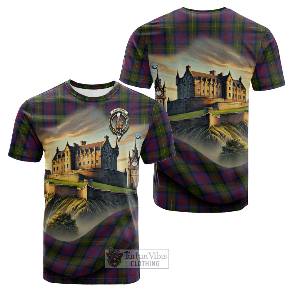 Tartan Vibes Clothing MacLennan (McLennan) Tartan Family Crest Cotton T-shirt with Scottish Ancient Castle Style