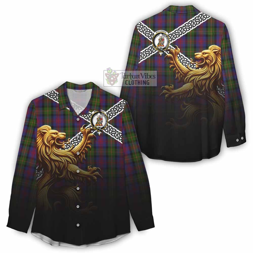 Tartan Vibes Clothing MacLennan (McLennan) Crest Tartan Women's Casual Shirt with Golden Lion Emblem Celtic Style