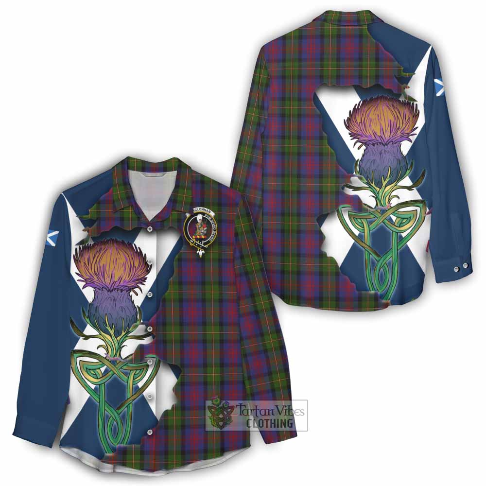 Tartan Vibes Clothing MacLennan (McLennan) Tartan Family Crest Women's Casual Shirt Scottish Thistle Celtic Inspired