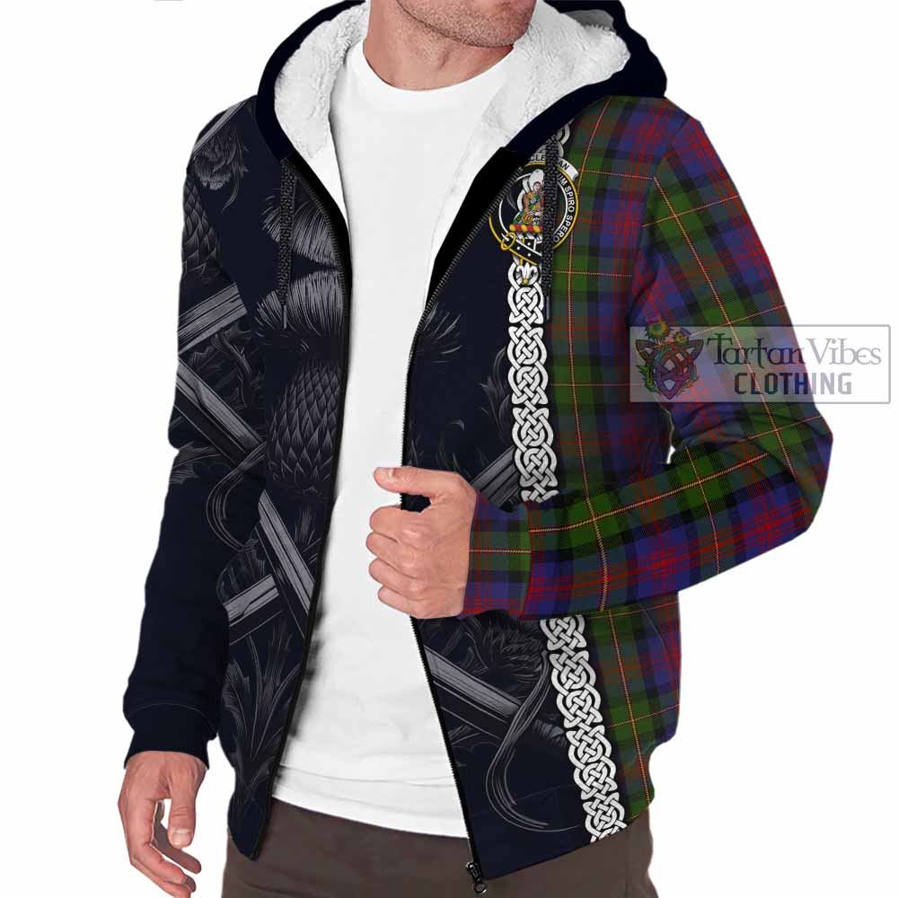 Tartan Vibes Clothing MacLennan (McLennan) Tartan Sherpa Hoodie with Family Crest Cross Sword Thistle Celtic Vibes
