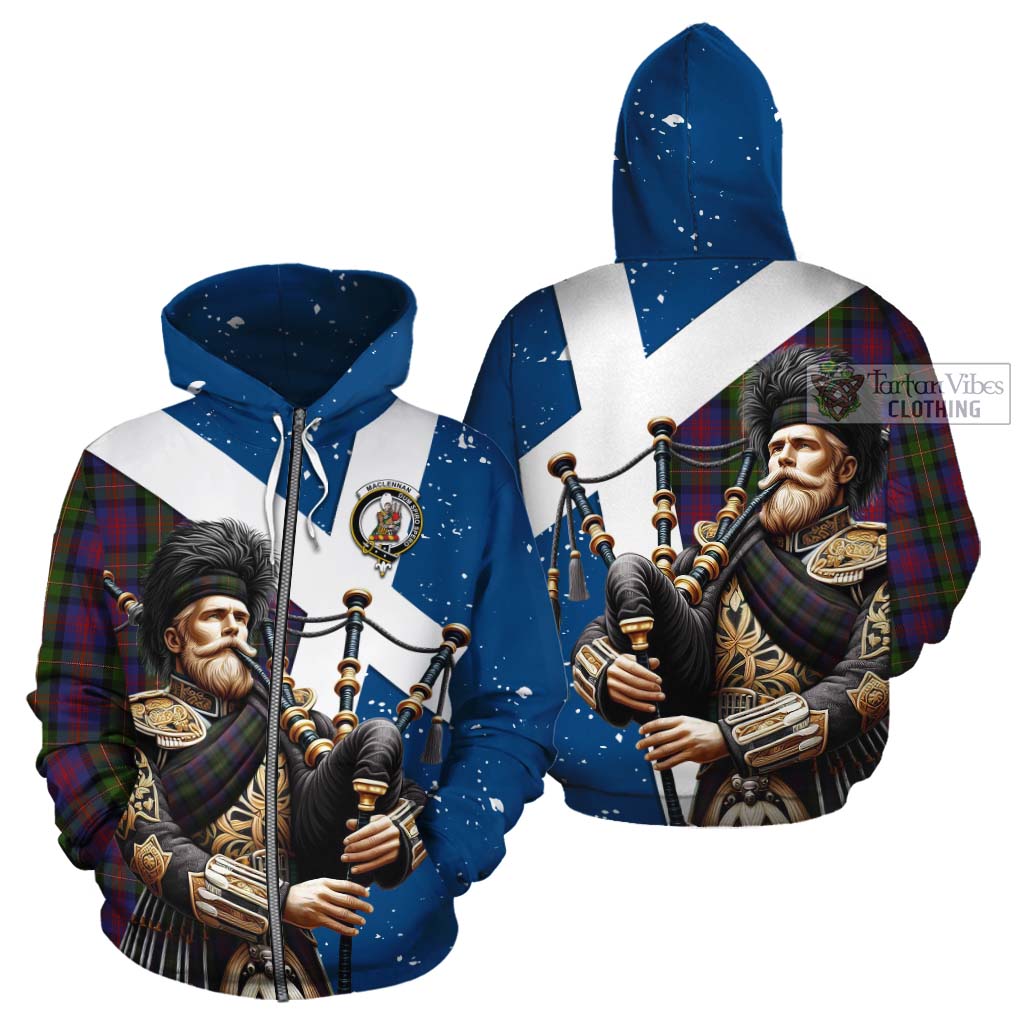 Tartan Vibes Clothing MacLennan (McLennan) Tartan Cotton Hoodie with Family Crest Scottish Bagpiper Vibes