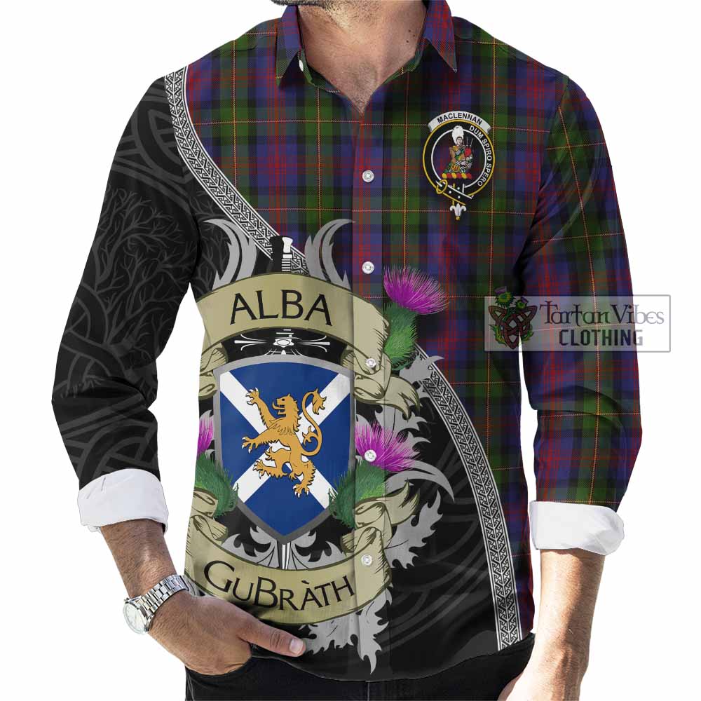 Tartan Vibes Clothing MacLennan (McLennan) Tartan Family Crest Long Sleeve Button Shirt Lion Rampant Royal Thistle Shield Celtic Inspired