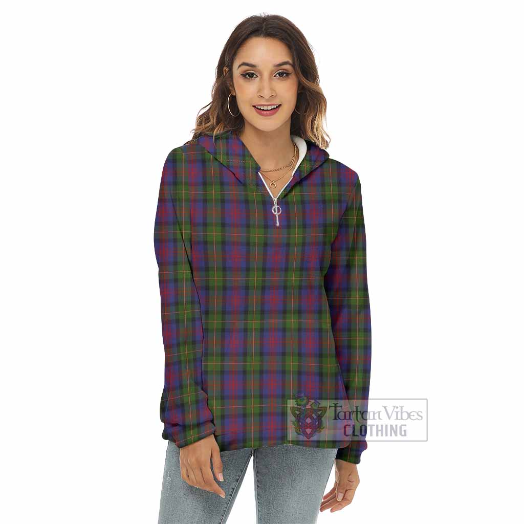 Tartan Vibes Clothing MacLennan (McLennan) Tartan Women's Borg  Half Zip Fleece Hoodie