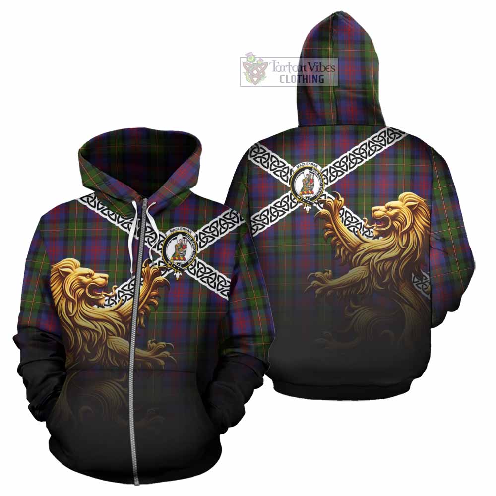 Tartan Vibes Clothing MacLennan (McLennan) Crest Tartan Hoodie with Golden Lion Emblem Celtic Style