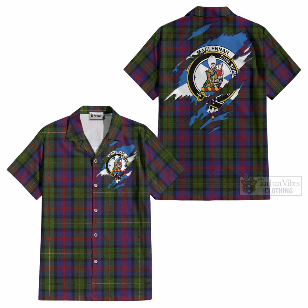 MacLennan (McLennan) Clan Crest In Me Tartan Cotton Hawaiian Shirt Scotland Flag Style