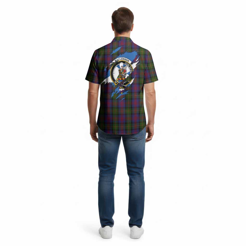 MacLennan (McLennan) Clan Crest In Me Tartan Cotton Hawaiian Shirt Scotland Flag Style