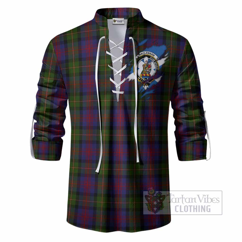 MacLennan (McLennan) Clan Crest In Me Tartan Ghillie Shirt Scotland Flag Style
