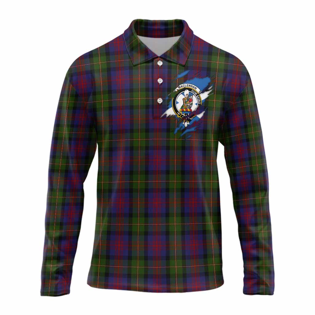 MacLennan (McLennan) Clan Crest In Me Tartan Long Sleeve Polo Shirt Scotland Flag Style