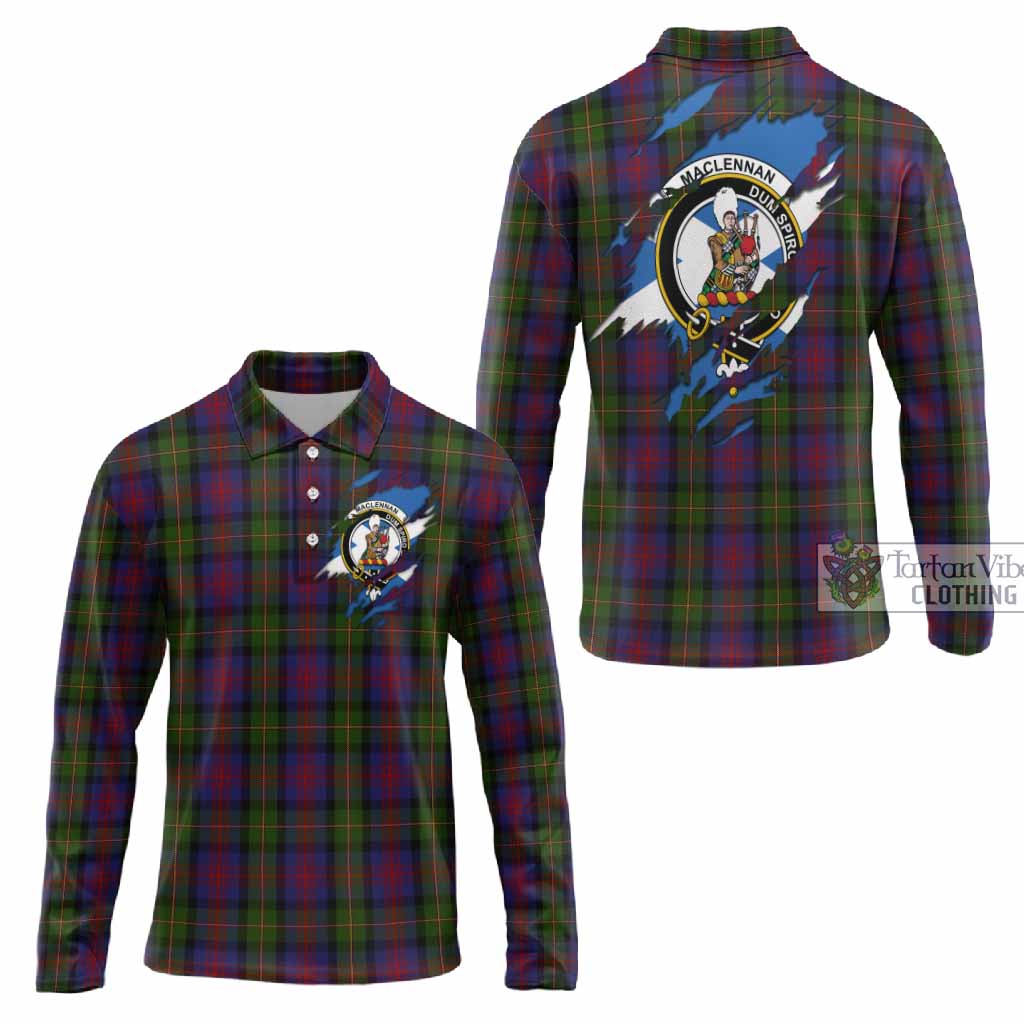 MacLennan (McLennan) Clan Crest In Me Tartan Long Sleeve Polo Shirt Scotland Flag Style