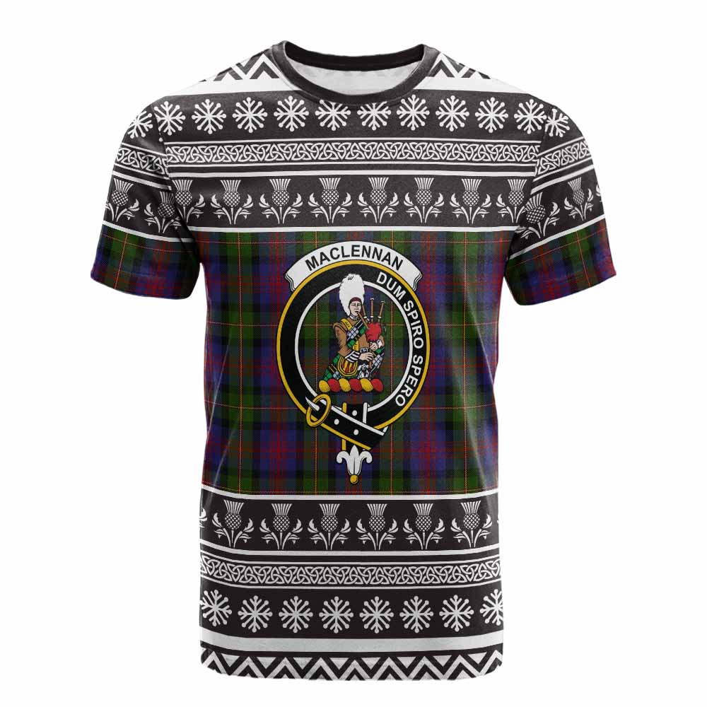 MacLennan (McLennan) Clan Tartan Christmas Cotton T-shirt with Family Crest - Tartan Vibes Clothing