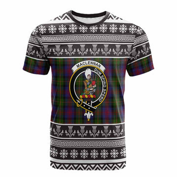 MacLennan (McLennan) Clan Tartan Christmas Cotton T-shirt with Family Crest