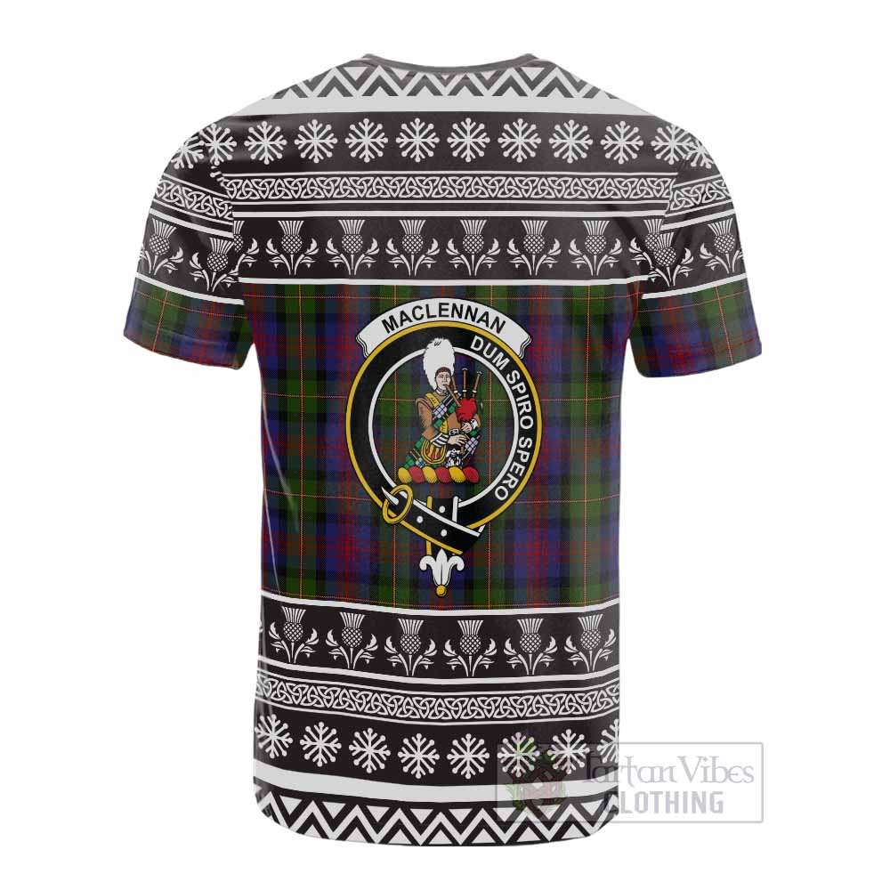 MacLennan (McLennan) Clan Tartan Christmas Cotton T-shirt with Family Crest - Tartan Vibes Clothing