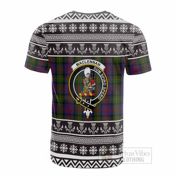 MacLennan (McLennan) Clan Tartan Christmas Cotton T-shirt with Family Crest