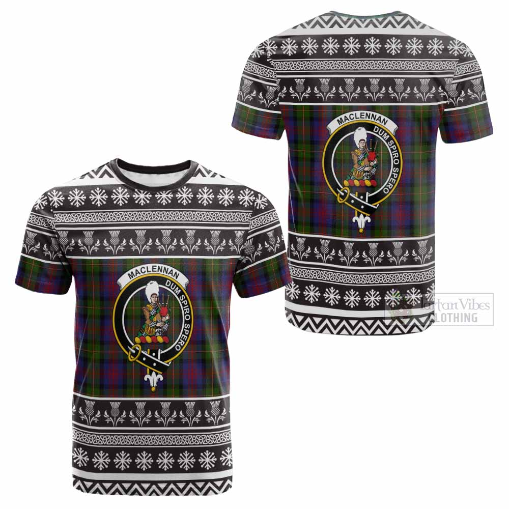 MacLennan (McLennan) Clan Tartan Christmas Cotton T-shirt with Family Crest - Tartan Vibes Clothing