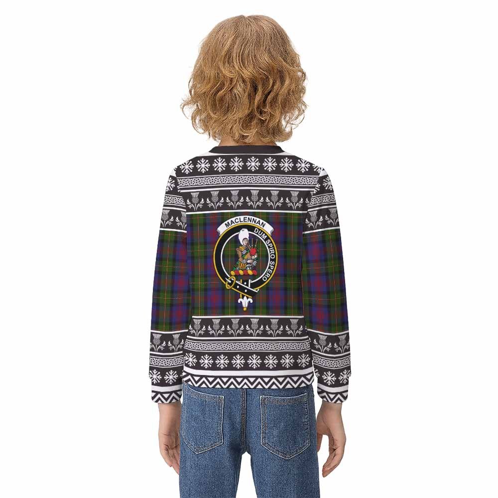 MacLennan (McLennan) Clan Tartan Christmas Kid Ugly Sweatshirt with Family Crest - Tartan Vibes Clothing
