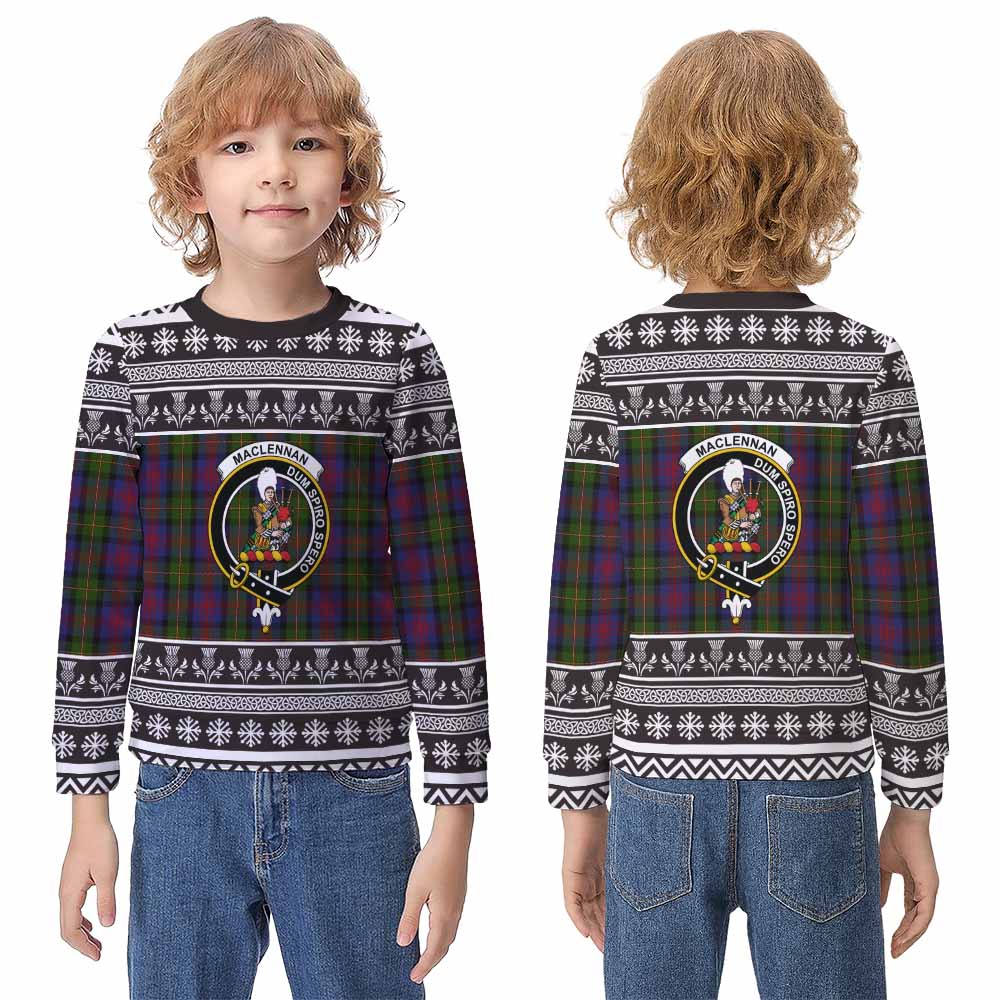 MacLennan (McLennan) Clan Tartan Christmas Kid Ugly Sweatshirt with Family Crest - Tartan Vibes Clothing