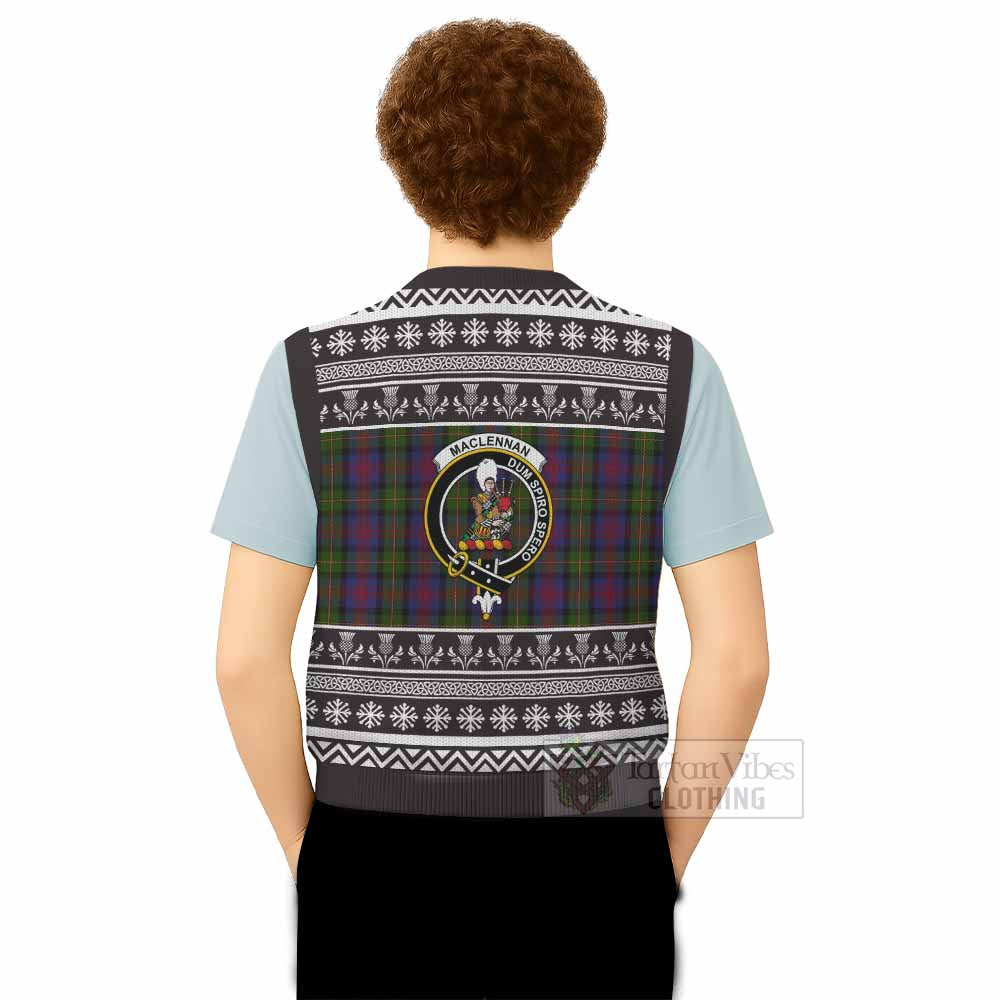 MacLennan (McLennan) Clan Tartan Christmas Knitted V-Neck Vest with Family Crest - Tartan Vibes Clothing