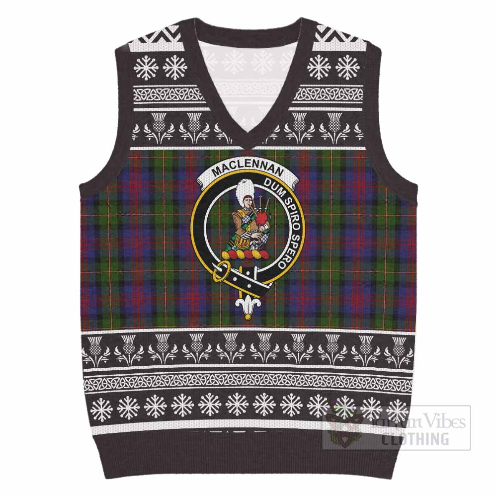 MacLennan (McLennan) Clan Tartan Christmas Knitted V-Neck Vest with Family Crest - Tartan Vibes Clothing