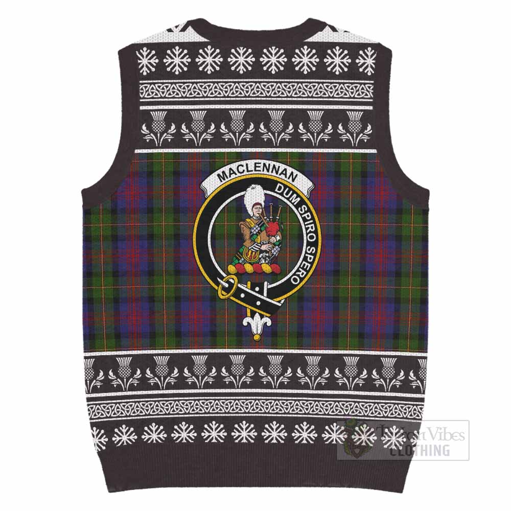 MacLennan (McLennan) Clan Tartan Christmas Knitted V-Neck Vest with Family Crest - Tartan Vibes Clothing